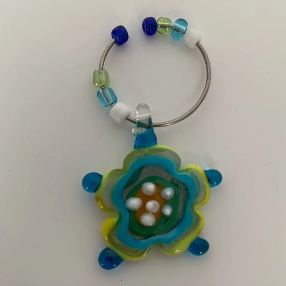 Wine Glass Charms Set of 5 Silvertone Rings Multicolor Beads Designs